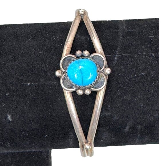 Vintage Silver Turquoise Stone Cuff Bracelet Sterling Navajo Old Pawn Southwest - Picture 1 of 6